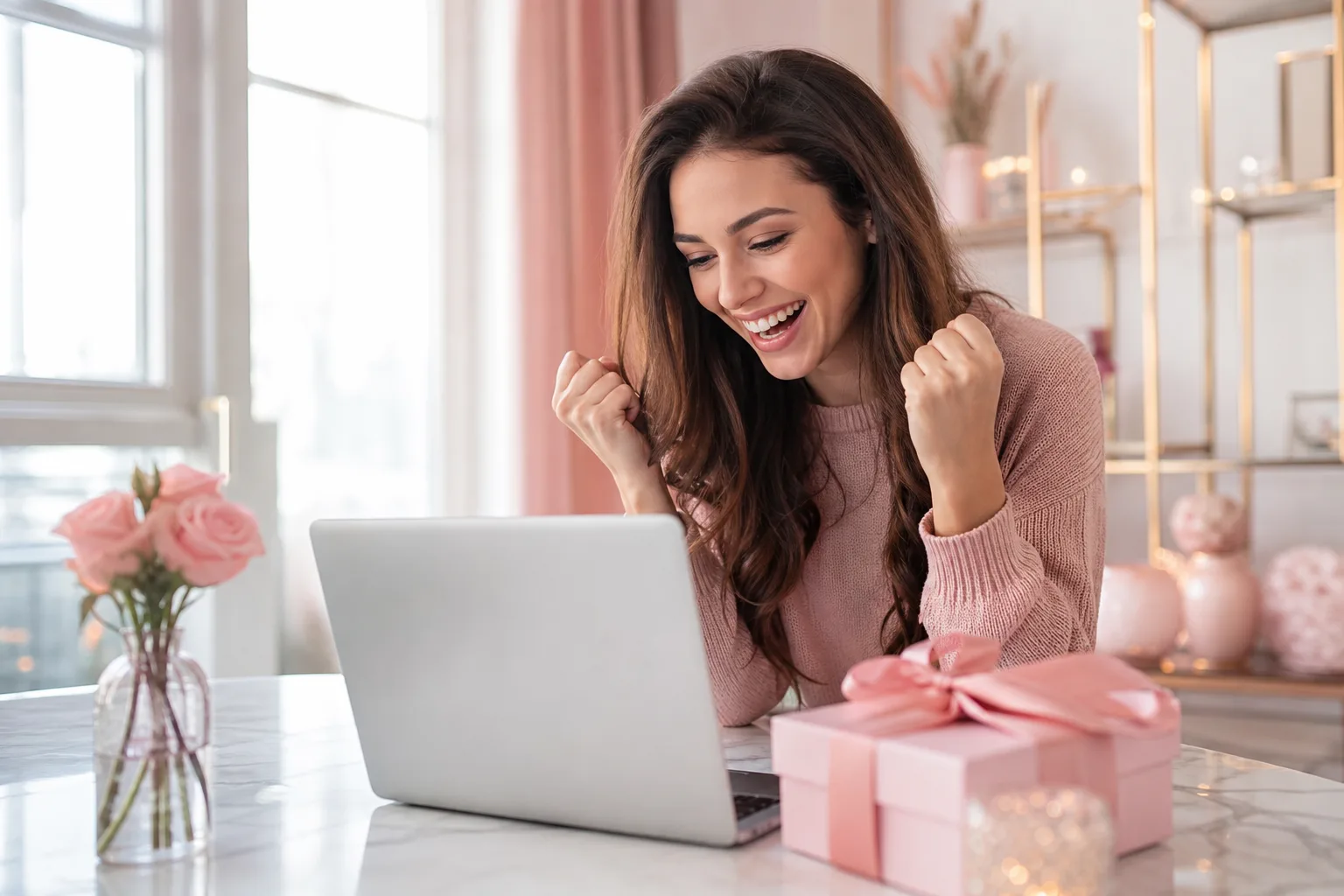Femme consultant sur son ordinateur les conditions d’un bonus gratuit de casino en ligne avant de s’inscrire.