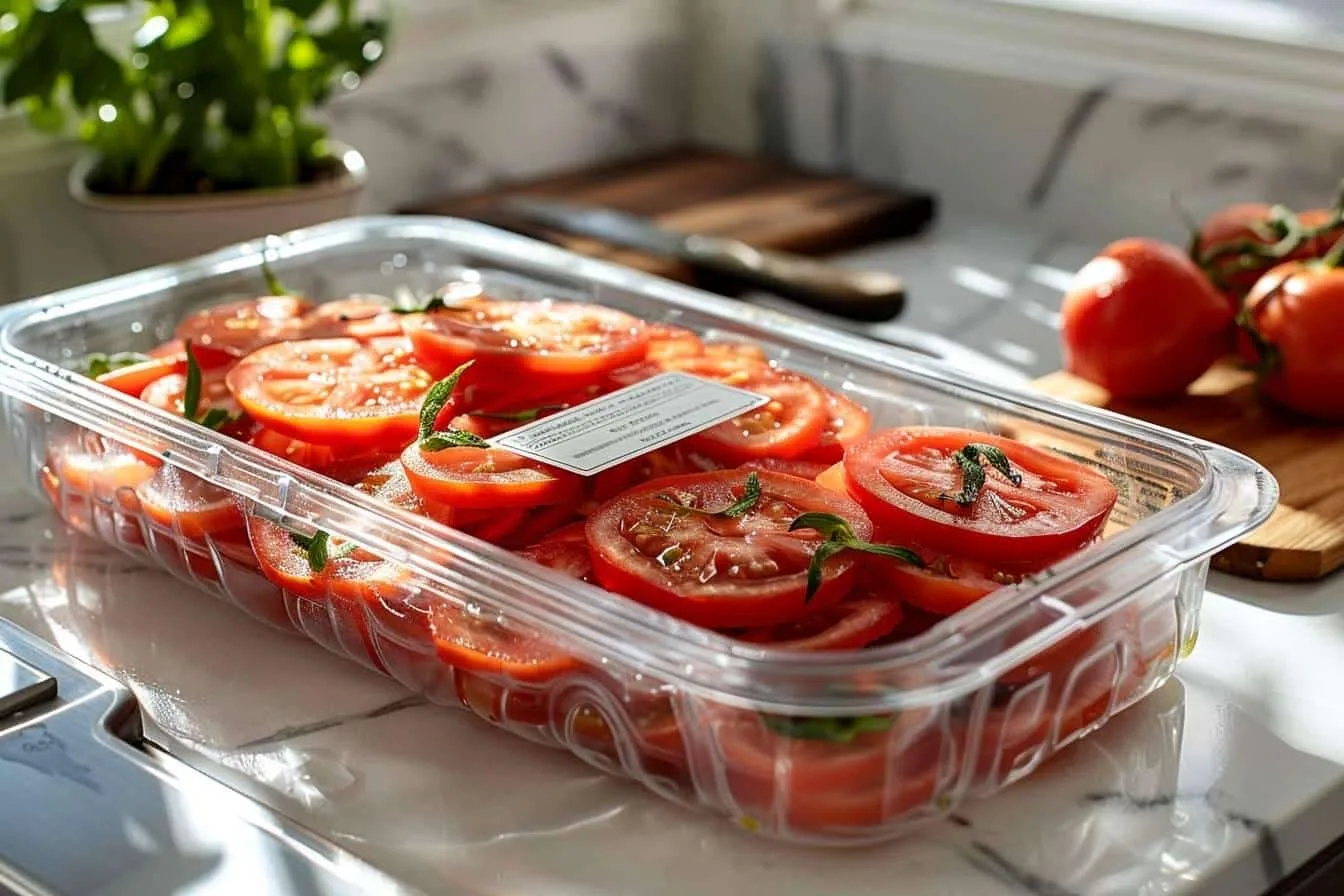 Tomates rouges crues lavées et séchées, disposées sur une plaque avant congélation.