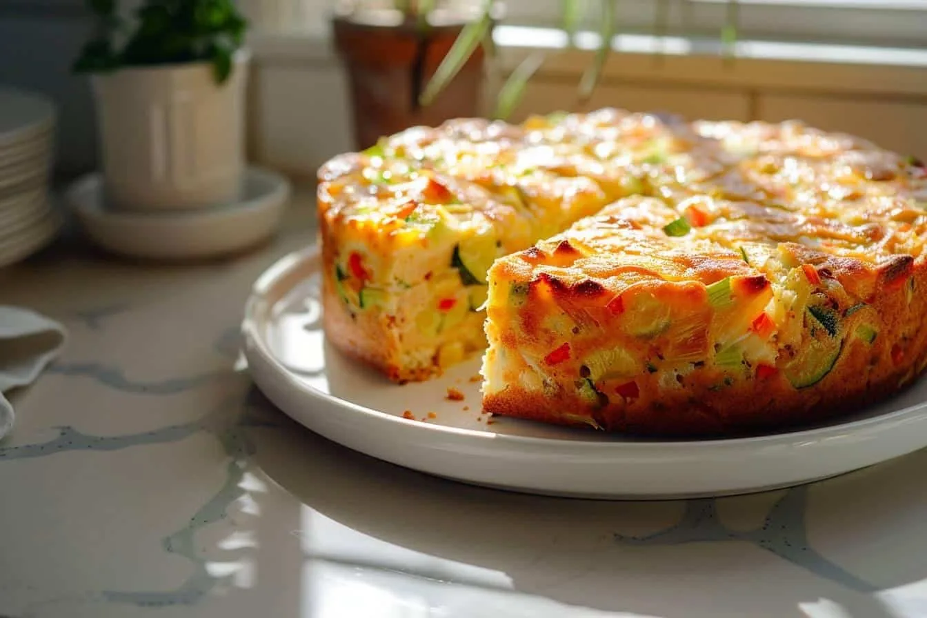Tranches de cake salé aux légumes et au fromage emballées individuellement avant congélation.