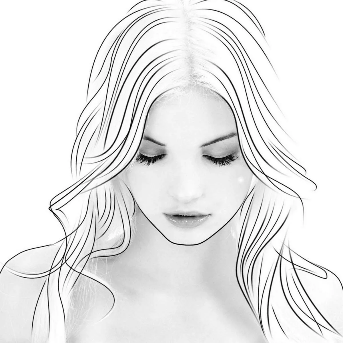 Illustration montrant les étapes de construction d’un visage de femme au crayon, des repères aux ombres finales.