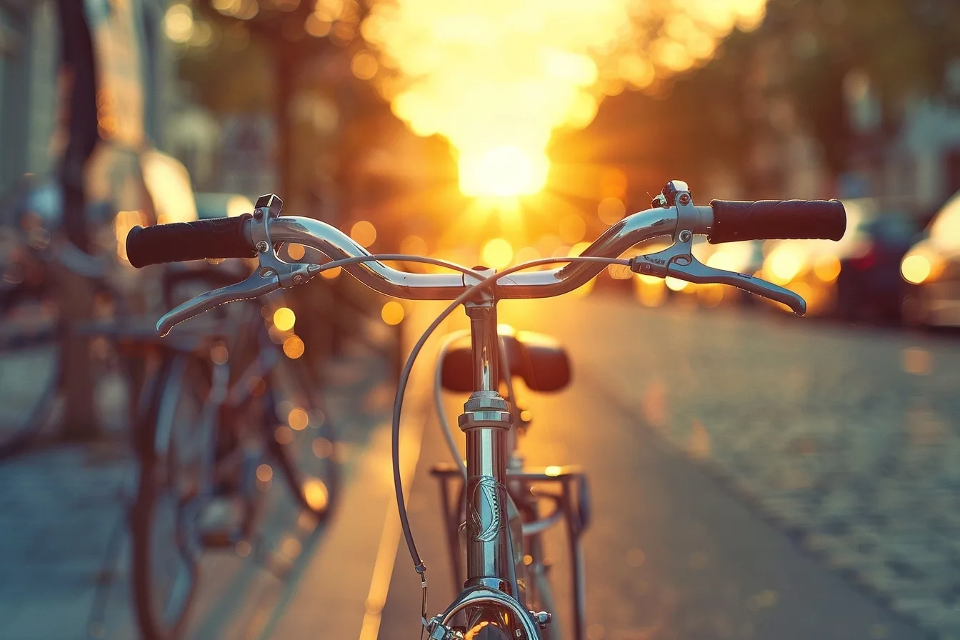 Femme nettoyant et lubrifiant la chaîne de son vélo de ville dans une cour lumineuse.