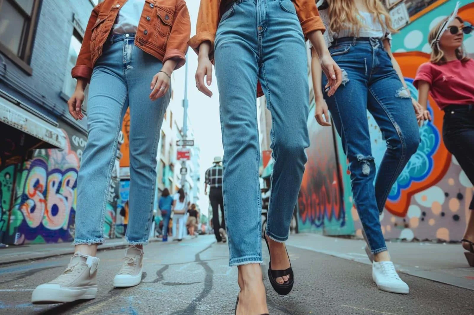 Femme portant un jean brut droit avec un blazer noir et des escarpins, inspiration look de célébrité.