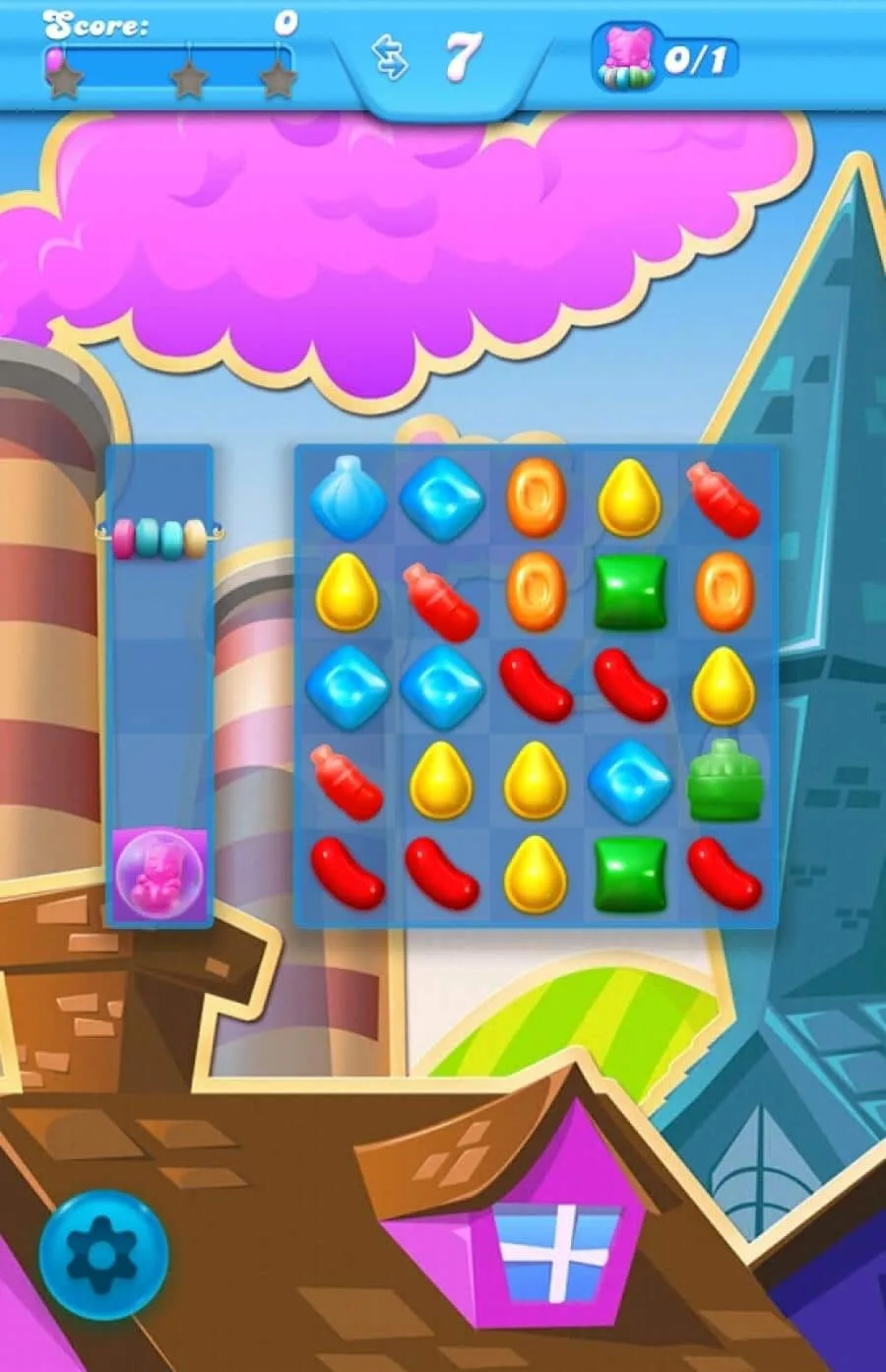 Smartphone affichant Candy Crush avec une notification de mise à jour disponible dans une boutique d’applications.