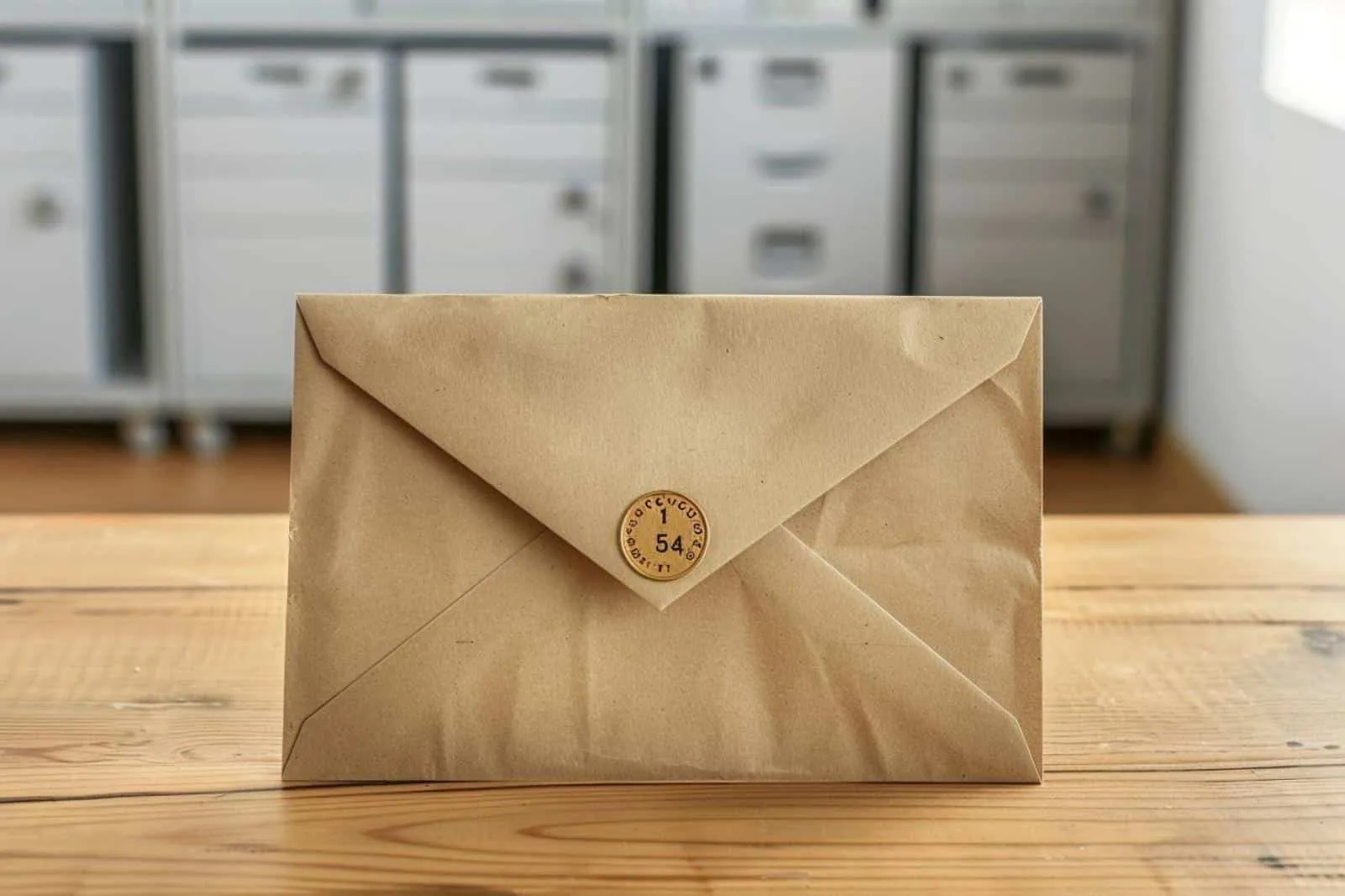Bordereau de dépôt et enveloppe de lettre recommandée posés sur un bureau avec un stylo.