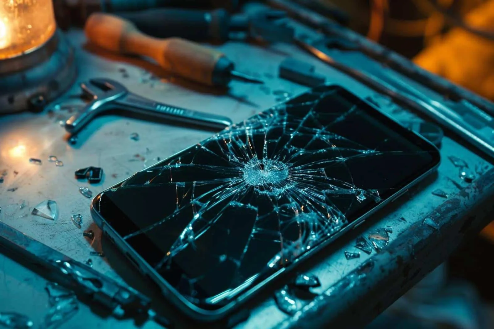 Main tenant un smartphone Samsung à l’écran noir posé près d’un câble de charge USB-C.