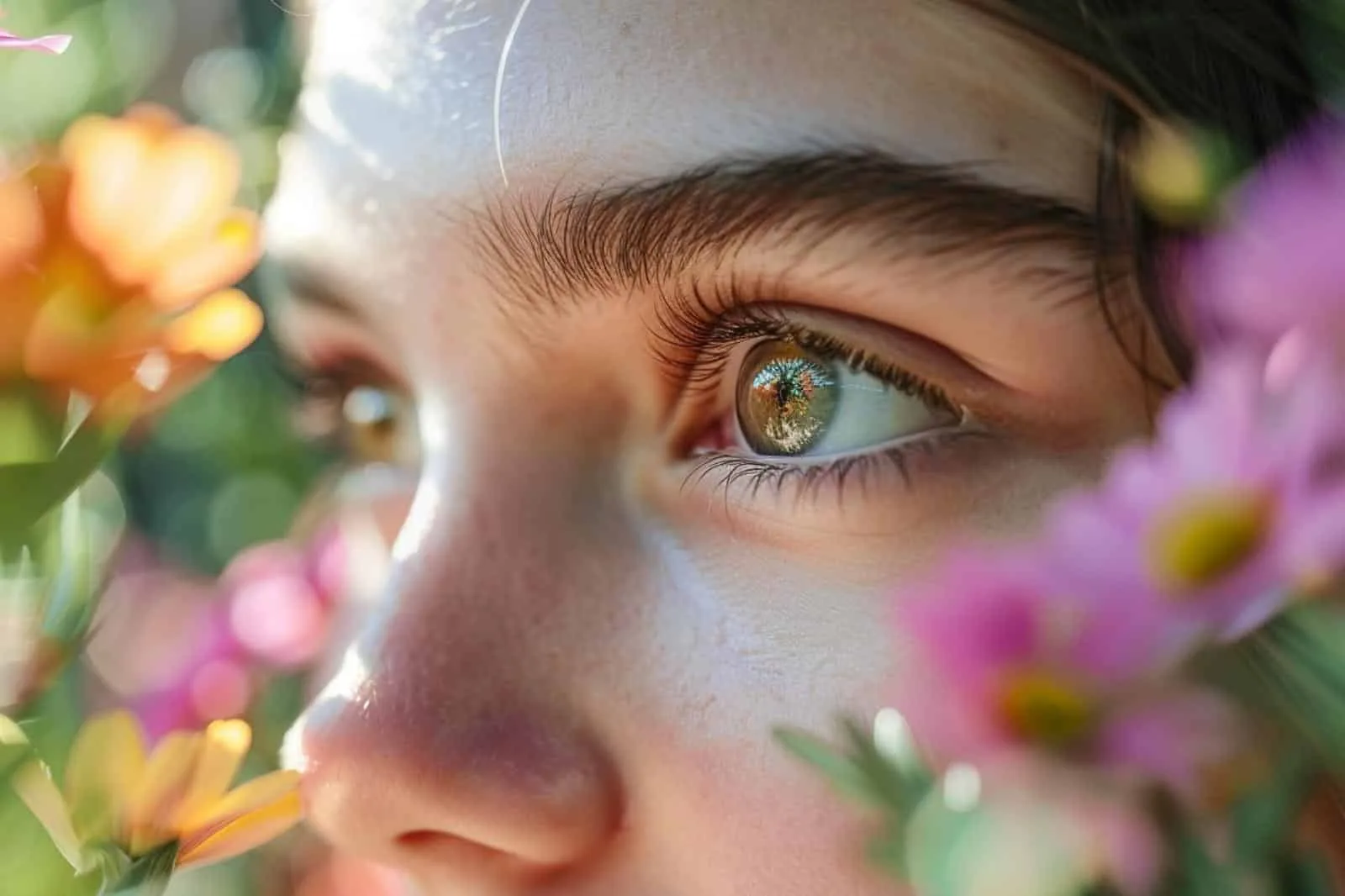 Femme aux yeux irrités par les pollens se rinçant le nez avec une solution saline à la maison.