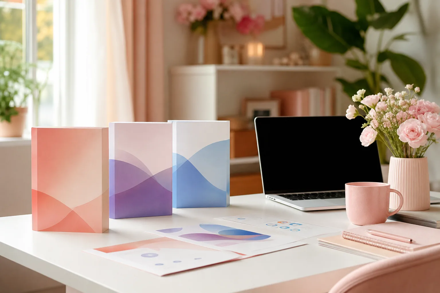 Ordinateur portable affichant les applications Microsoft 365 et les paramètres de Windows 11 sur un bureau lumineux.