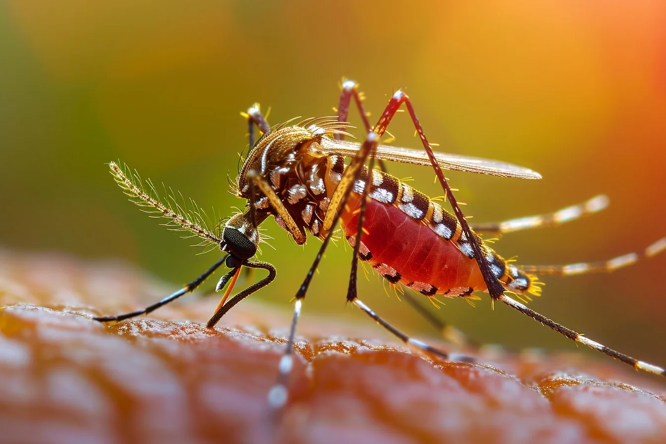 Gros plan d’une piqûre de moustique légèrement rouge sur une jambe, avec une main appliquant une compresse froide.