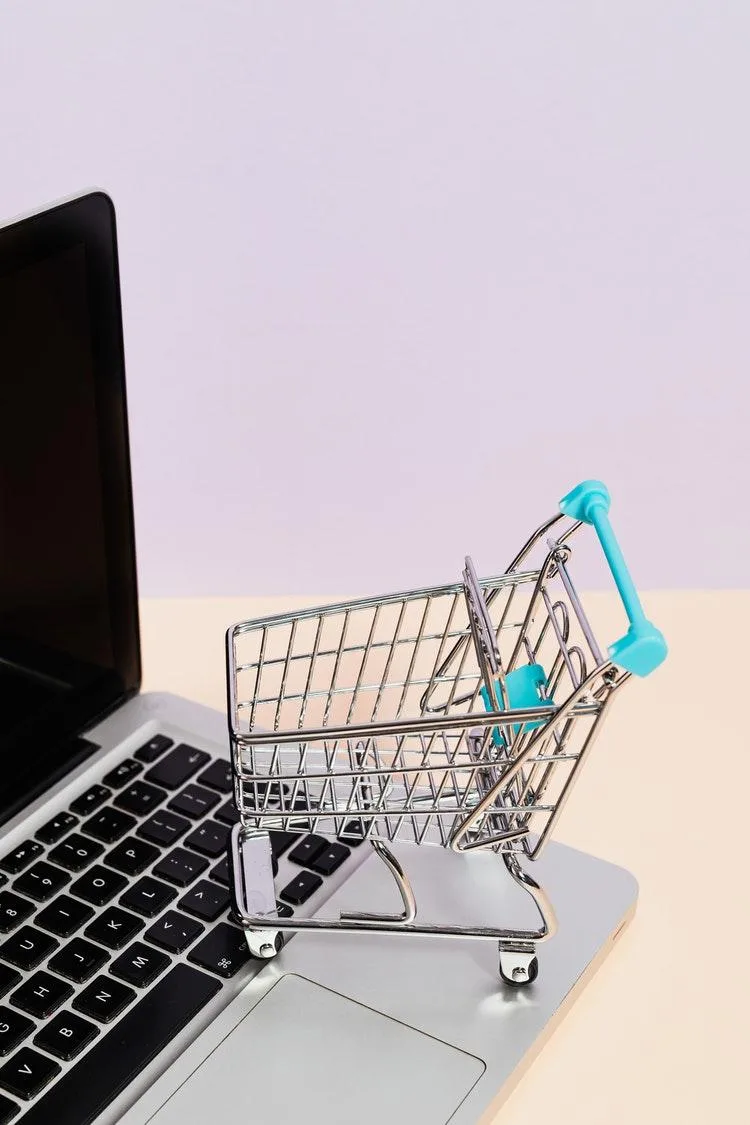 Femme consultant une liste de courses sur son téléphone dans une cuisine lumineuse, avec des sacs de produits livrés à domicile.