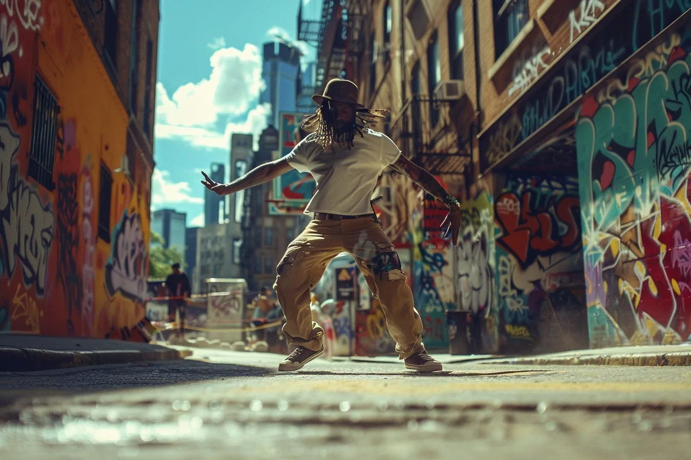 Danseuse répétant une chorégraphie de hip-hop devant un miroir dans un studio de danse.