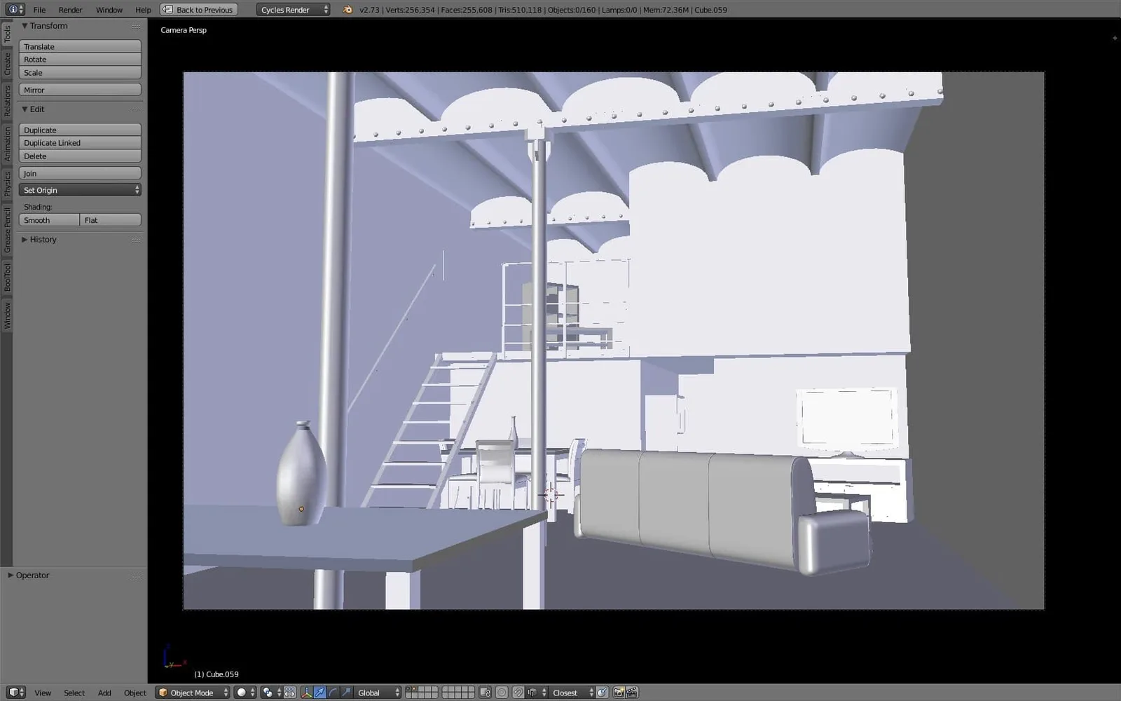 Poste de travail créatif avec écran affichant une scène 3D réalisée dans Blender, tablette graphique et carnet de notes.