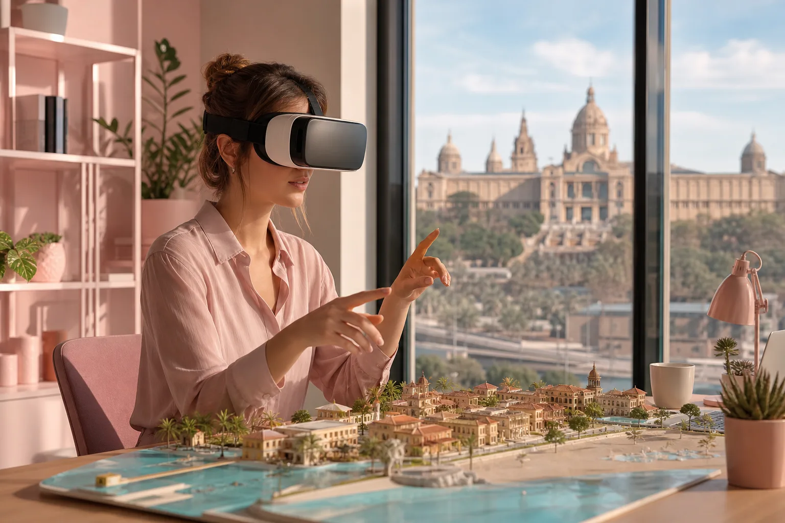 Voyageuse consultant une carte numérique sur son smartphone devant un paysage touristique, symbole de l’innovation dans le tourisme.