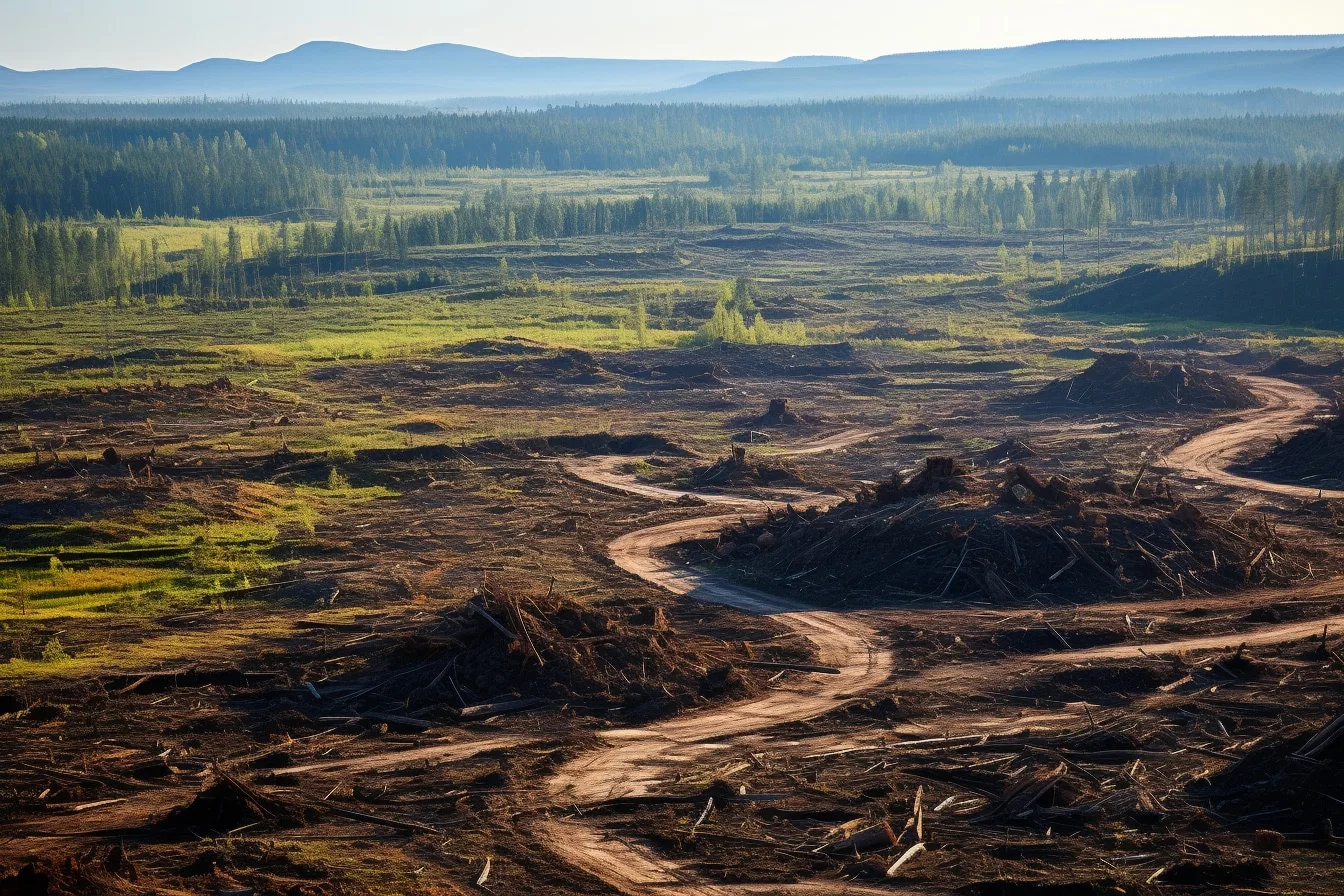 Vue aérienne d’une forêt dense bordant une zone défrichée, illustrant le lien entre déforestation et changements climatiques.
