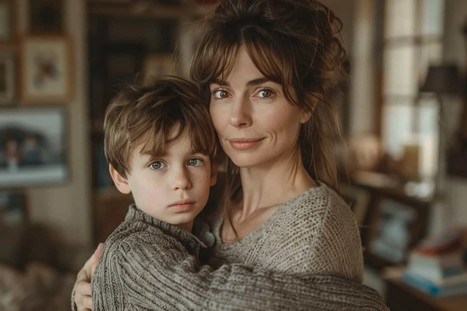 Une mère et son fils adulte discutant sereinement sur un canapé, image symbolisant un lien familial équilibré.