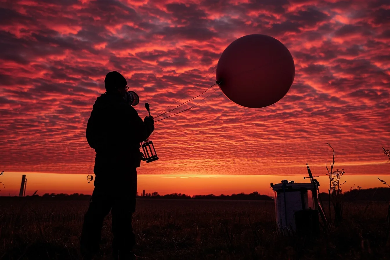 Ciel rougeoyant au coucher du soleil, avec des nuages éclairés de teintes orange et écarlates au-dessus de l’horizon.