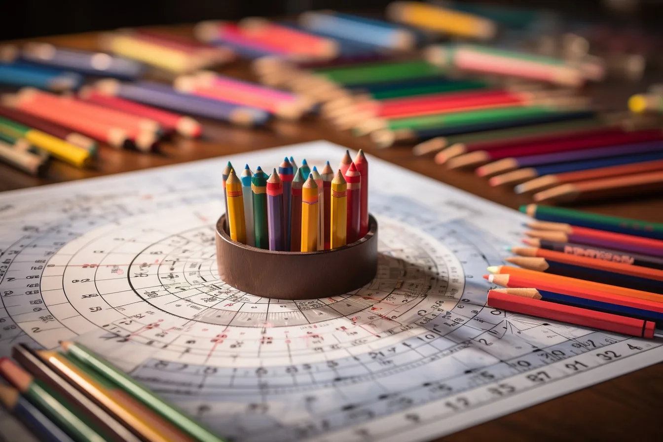 Calculatrice, carnet de notes et tableau de conversion de résultats scolaires sur une base de 20.
