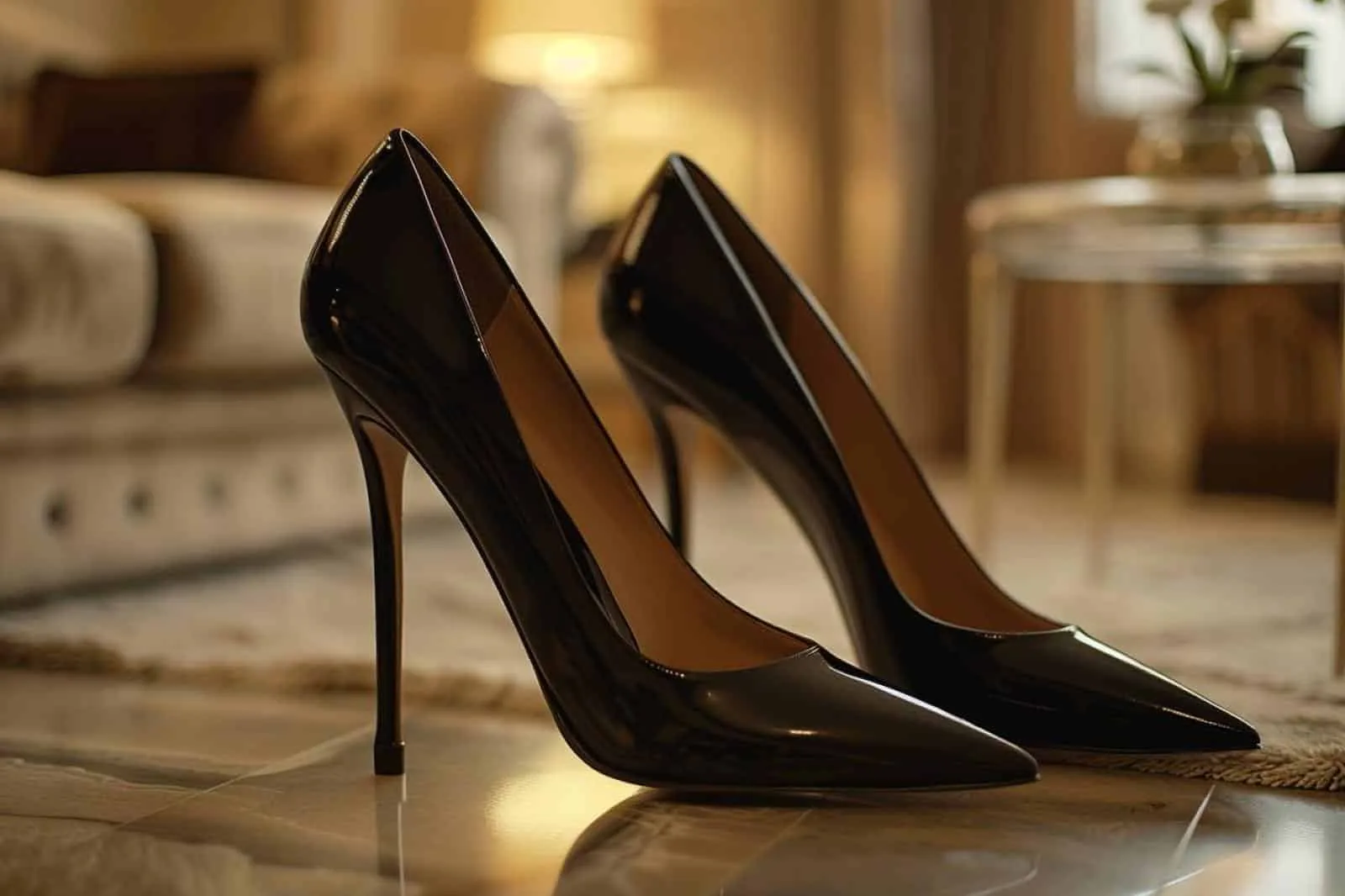 Paire d’escarpins nude à talon moyen posée près d’une tenue élégante pour une petite occasion.