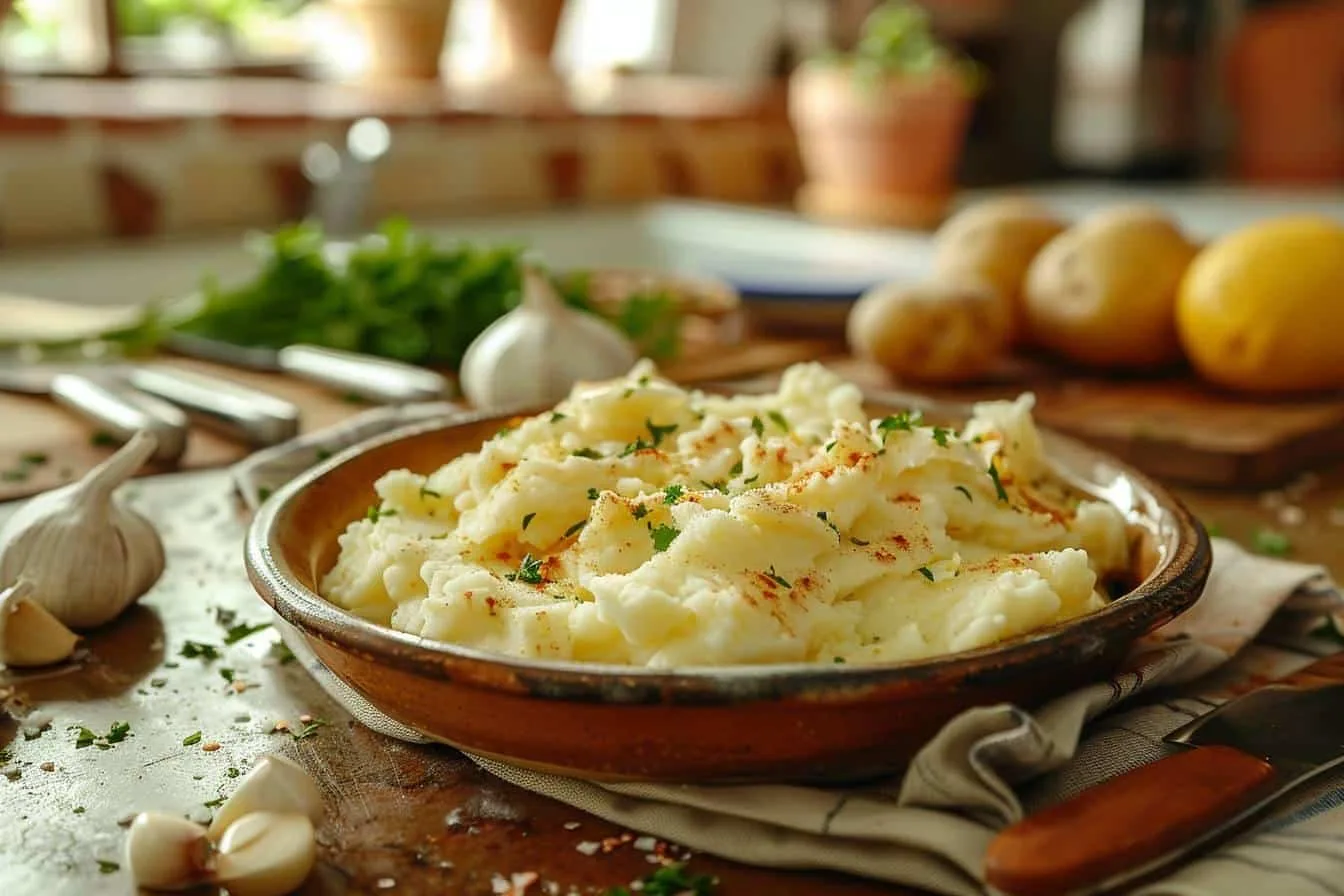Plat de brandade de morue maison gratinée, dorée au four et servie dans un plat en céramique.
