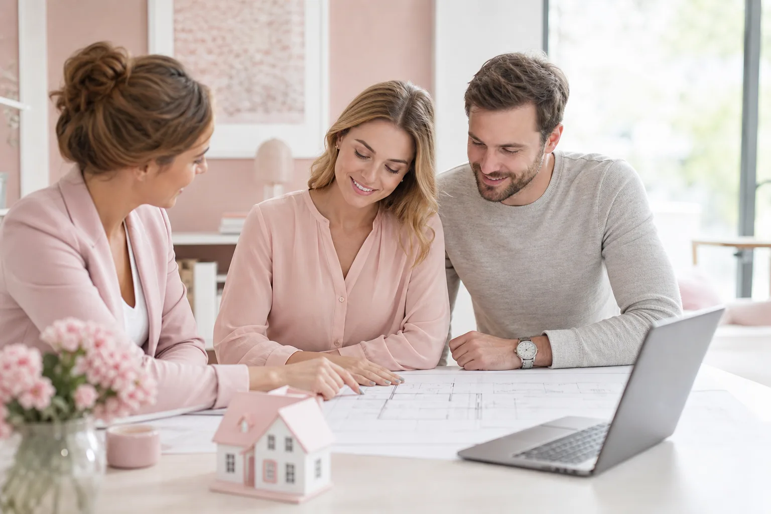 Une acheteuse relisant un compromis de vente avec son notaire avant le versement du séquestre immobilier.