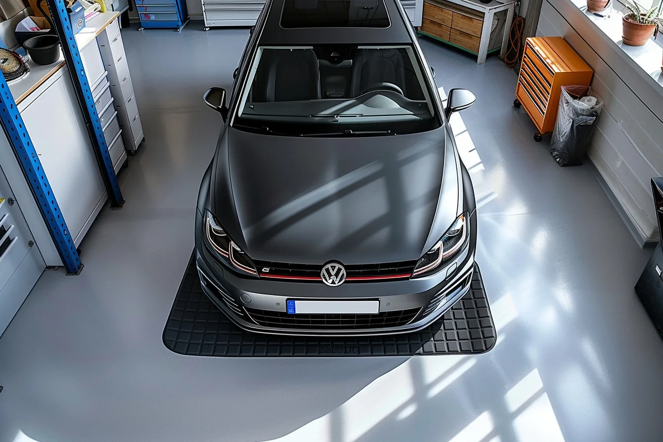 Jeu de tapis sur mesure noir installé dans l’habitacle avant d’une Volkswagen Golf 6.