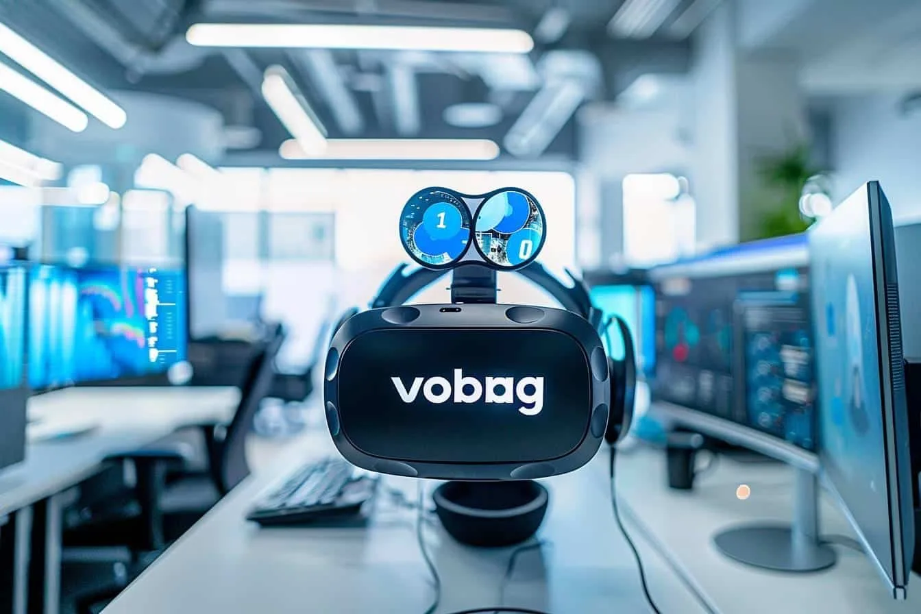 Personne ajustant un casque de réalité virtuelle pour corriger un décalage entre les deux images.